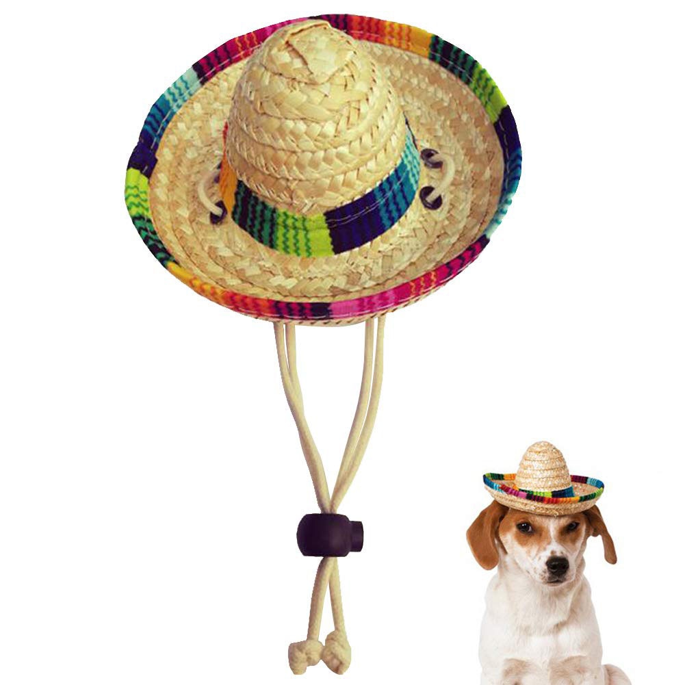 Leuke Mini Puppy Hond Stro Geweven Zonnehoed Cap Mexicaanse Sombrero Dierbenodigdheden