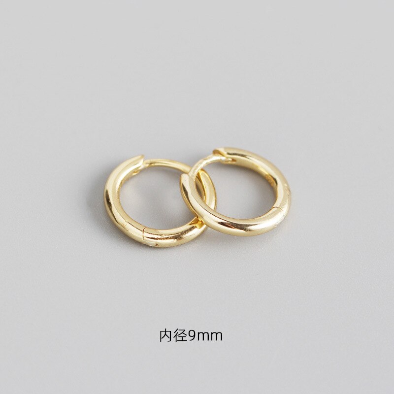 925 Sterling Zilveren Oorbel Mode Zirkoon Kruis Oor Ring Ronde Oor Bot Nagel Oor Gesp Eenvoudige Wilde Trend Jongen Meisje oor Sieraden: 1 pair gold 9mm