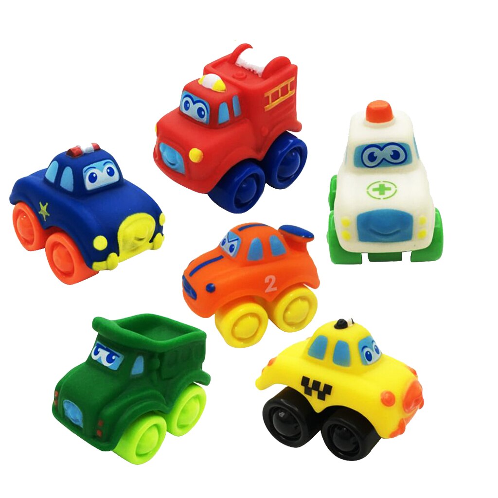 6 Stuks Rubber Plastic Mini Model Auto Speelgoed Voor Peuter Baby Preschool Kids Spelen Cognitieve Kinderen Cartoon Speelgoed