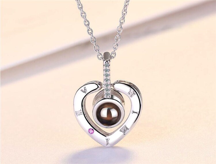 Mémoire unique 100 langues je t'aime Projection chaude Visible 925 argent Sterling doux coeur femme collier SNE436: Silver