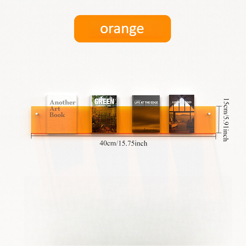 Vägghängande displayhylla i akryl, tidskriftsställ, bildhållare, skivorganisatör, flytande litteraturvägghängande förvaringsställ: Orange