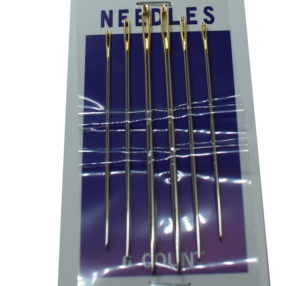 6PCS/1Packs Hand Sewing Needles Gold Eye Handy Large Eye Needle Leather Sewing Gold Needle