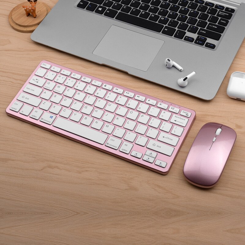 3Mode Wireless Keyboard and Mouse Combo 2.4G Bluetooth-compatible Protable Mini Keyboard Mice Set For Phone Tablet Laptop PC: XJP040RoseGoldSet