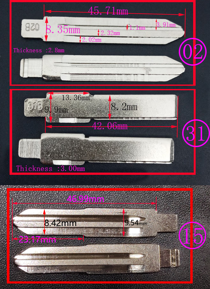 Remote Key Blade #02 #31B #15 Car key embryo For Kia Toyota Right Left Blade Car Key Embryo No.15 No.31 replacing the key head