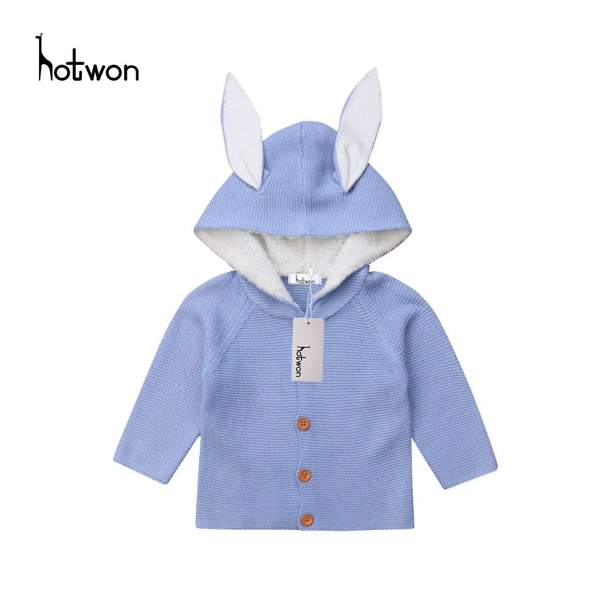 Boys Girls Hooded Knitted Sweaters Hairy Neckline Double-breasted Cartoon Ear Outerwear khaki Gray Colors 6-24M: Blue / 24M