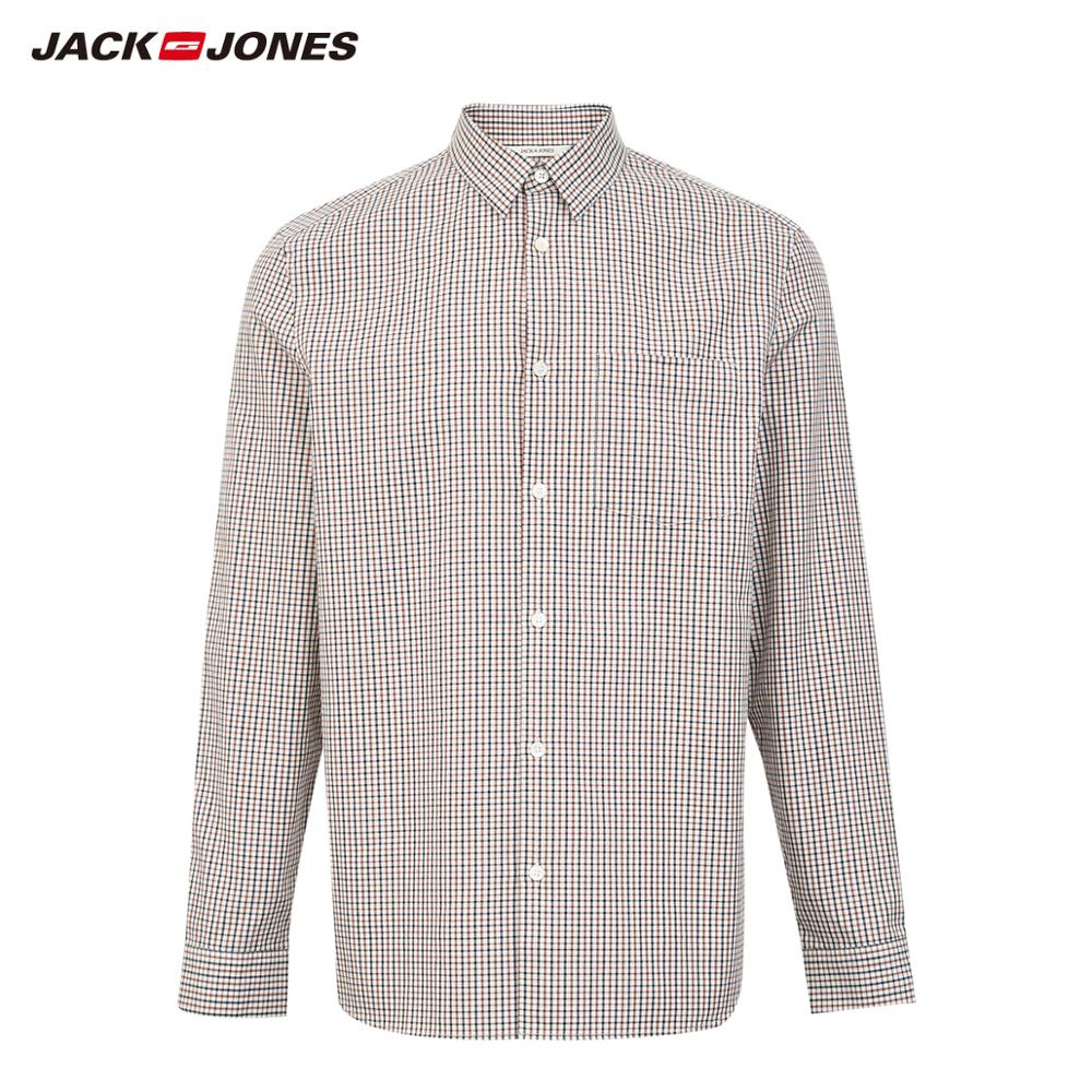 JackJones Men's Comfortable 100% Cotton Business Casual Plaid Long-sleeved Shirt Menswear| 219305502