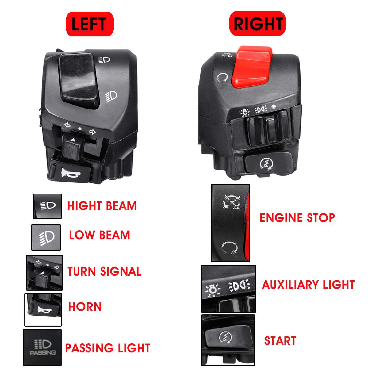 Universal- 12V Motorrad 7/8 &quot;Lenker Kontrolle Schalter Horn Blinker Scheinwerfer Elektrische Anfang Schalter Doppel Drossel