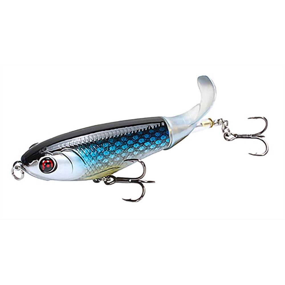 Whopper Popper Topwater Fishing Lure Artificial Hard Bait 3D Eyes Plopper With Soft Rotating Tail Fishing Tackle