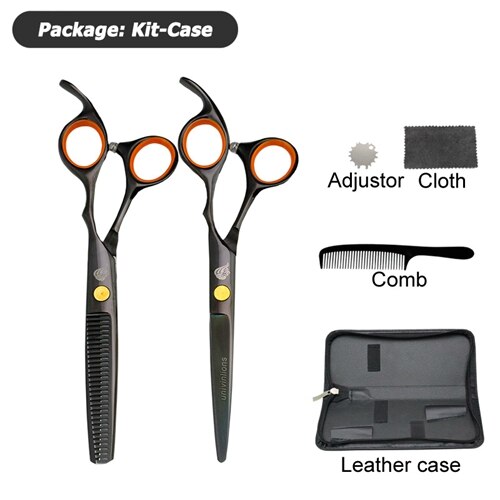 Tijeras de pelo de titanio negro de 6 pulgadas, kit de tijeras de peluquería profesionales, tijeras de peluquero, juego de cortapelos, tijeras de adelgazamiento: kit case