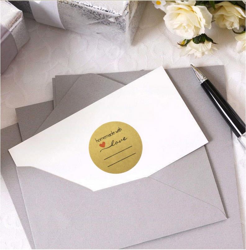 Handmade with Love Sticker 1.5 Self-Adhesive Round Sticker Labels with Lines for Candle Making Bakeries Bake Sales Weddings