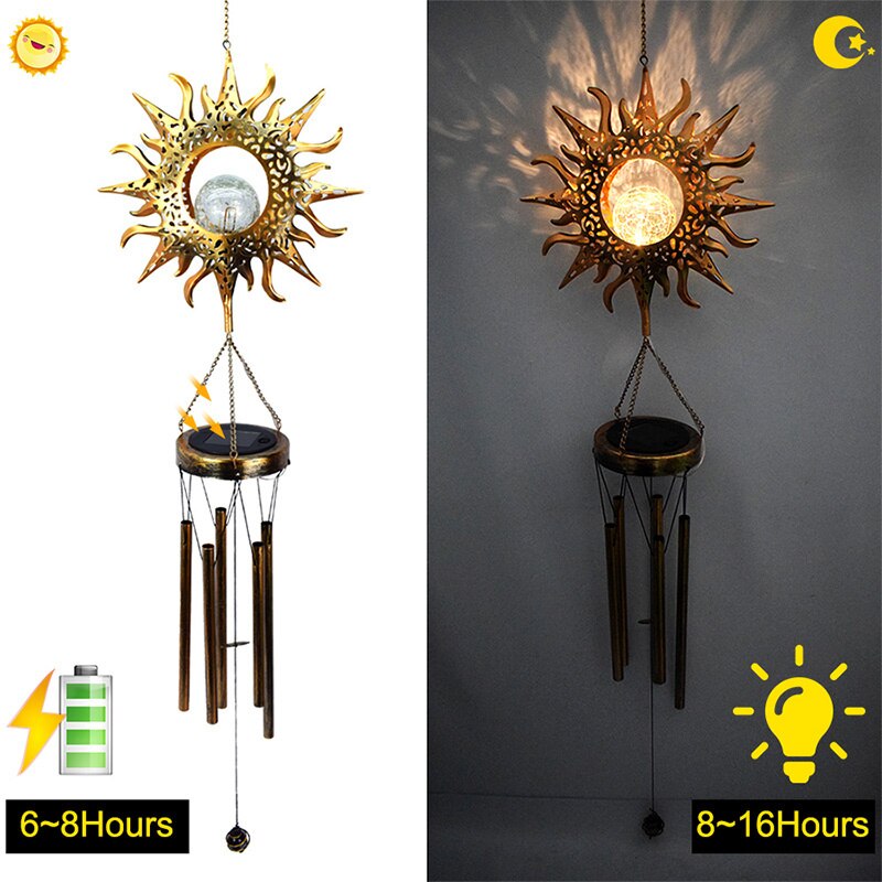Solar- Wind Glockenspiel Licht retro Garten Eisen Kunst Licht Mond Sonne Stern Glas Ball Lampen draussen Dekoration Für Hof Terrasse fensterbank