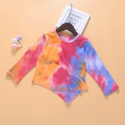 Autumn Sweet Princess Wind Tie-dye Gradient Color Girls Round Neck Long Sleeve Bottoming Shirt: 12M