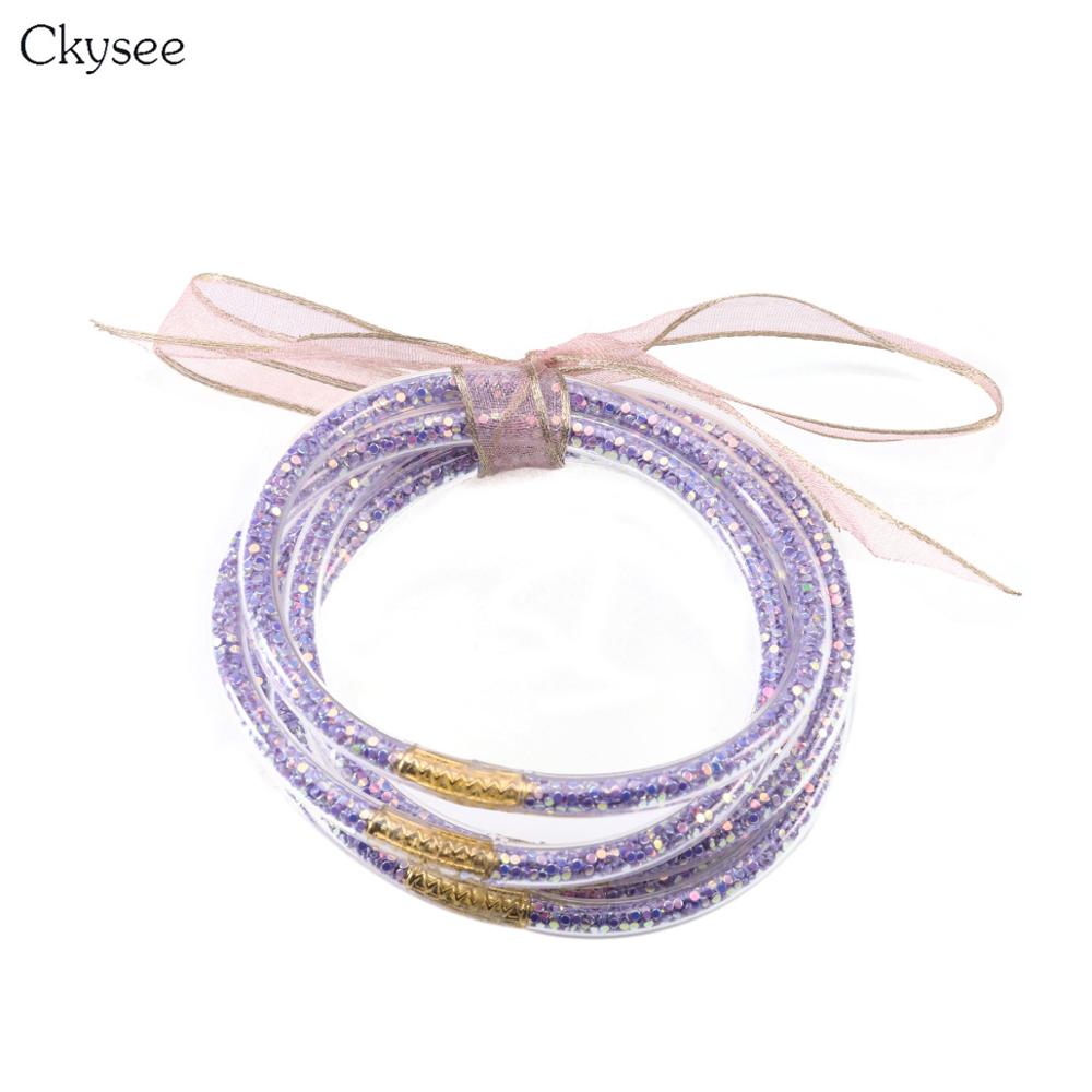 5pc/lot Glitter Silicone Bracelet Set Jelly Bow Circle Big Multi-layer Bracelet Bangle For Women Girl Bangles Jewelry: purple