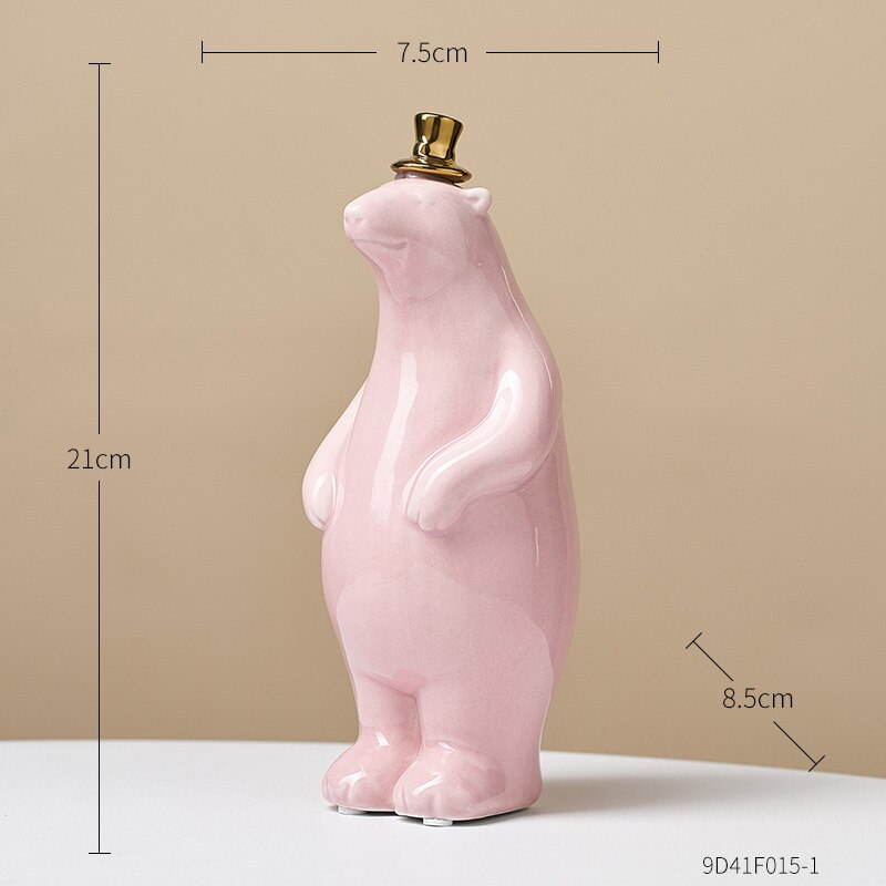 Polar Bear Ceramic Decoration Modern Home Decor Living Room Office Desktop Decoration Feng Shui Decoration Animal Statue: Standing-pink
