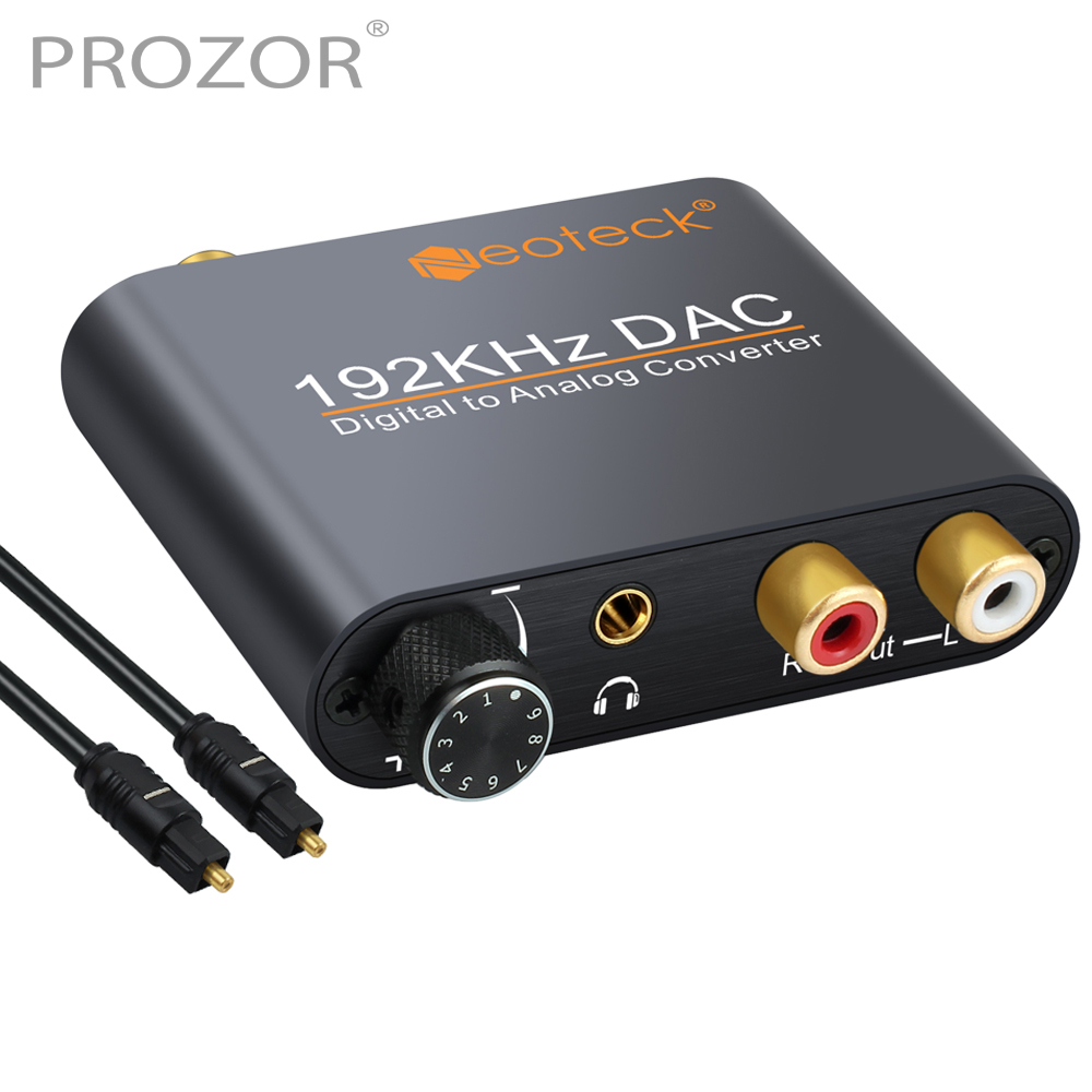 PROZOR Digital a convertidor de Audio analógico RCA 3,5mm Jack Coaxial Toslink a estéreo analógico 192kHz Adaptador convertidor de aluminio DAC