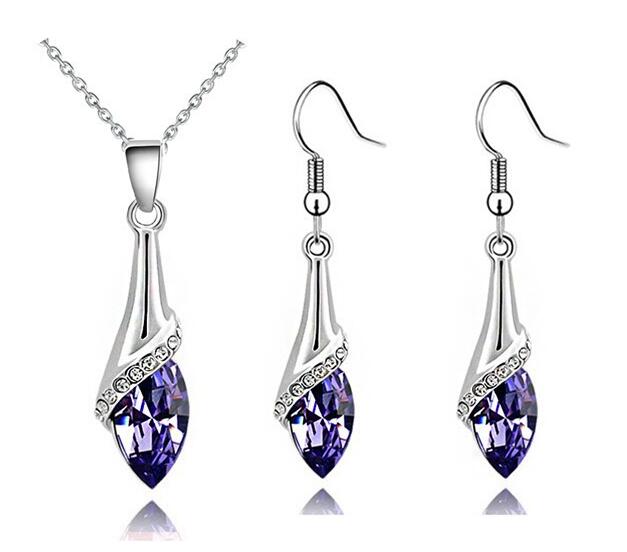 Angel Eye Water Kristallen Hanger Ketting Earring Mode-sieraden Set Brithday Girl Lover Bitheday Zomer Strand: purple