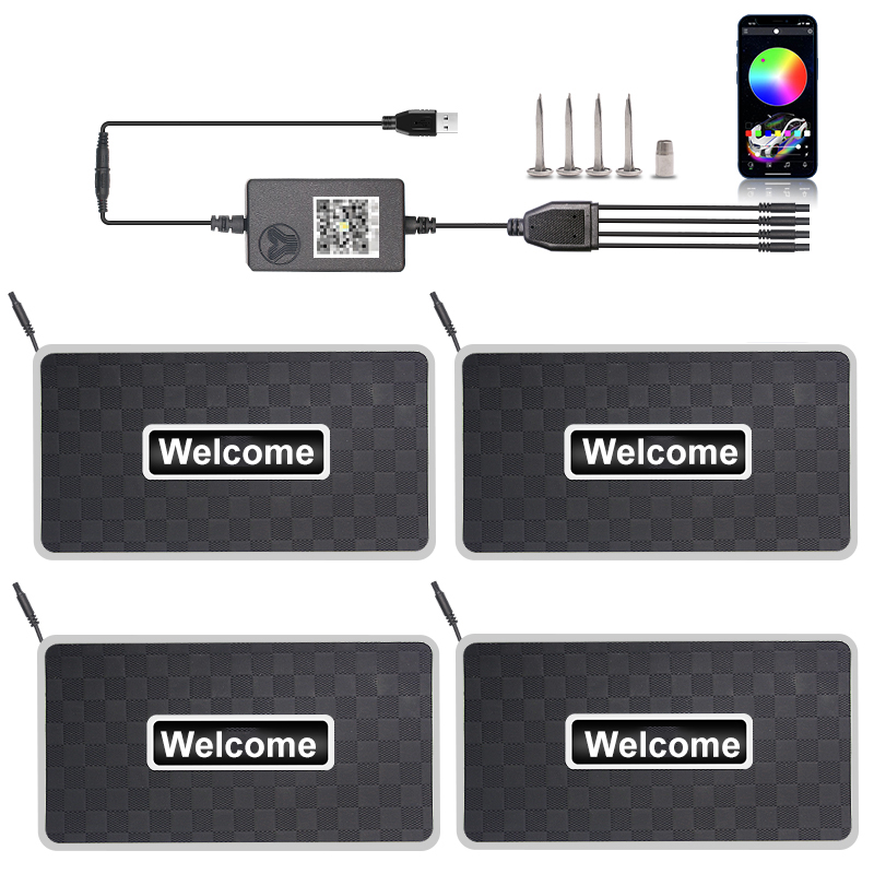 Luces ambientales interiores universales 2/4 en 1 para coche, 12V, 5V, aplicación sinfónica, 213 colores, alfombrillas Led para suelo de coche, accesorios de decoración de luz: 3000 K de oro