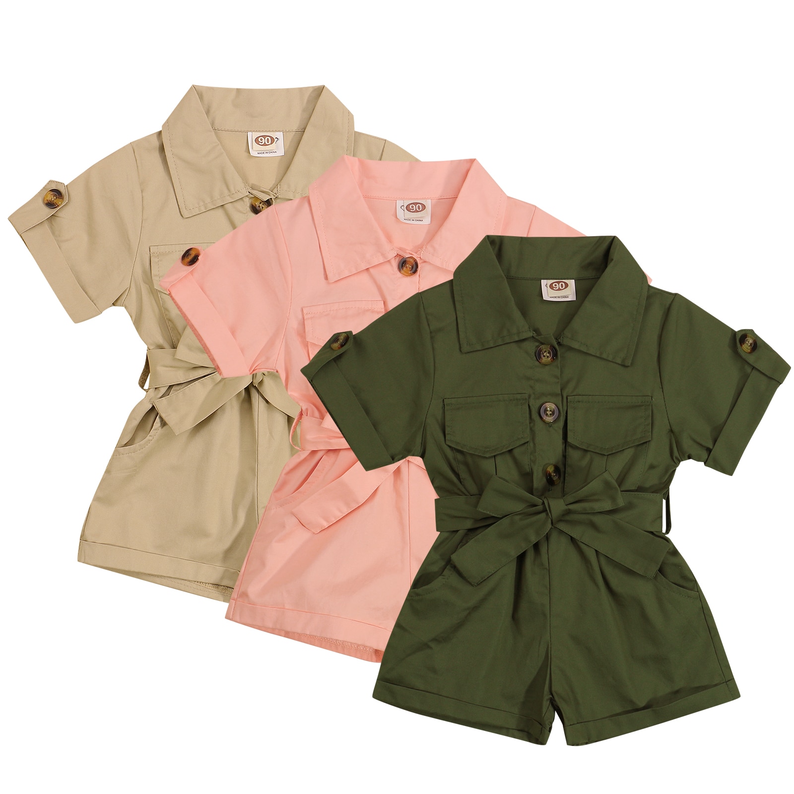 Vêtements d'été pour bébés filles de 1 à 5 ans, salopette à boutons à revers à manches courtes, Style outillage, tenues