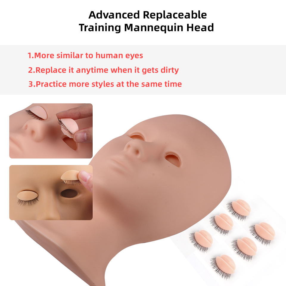 THINKSHOW práctica extensión de pestañas cabeza de maniquí con párpados maniquí rosa/Natural/marrón cabeza de entrenamiento herramientas de maquillaje