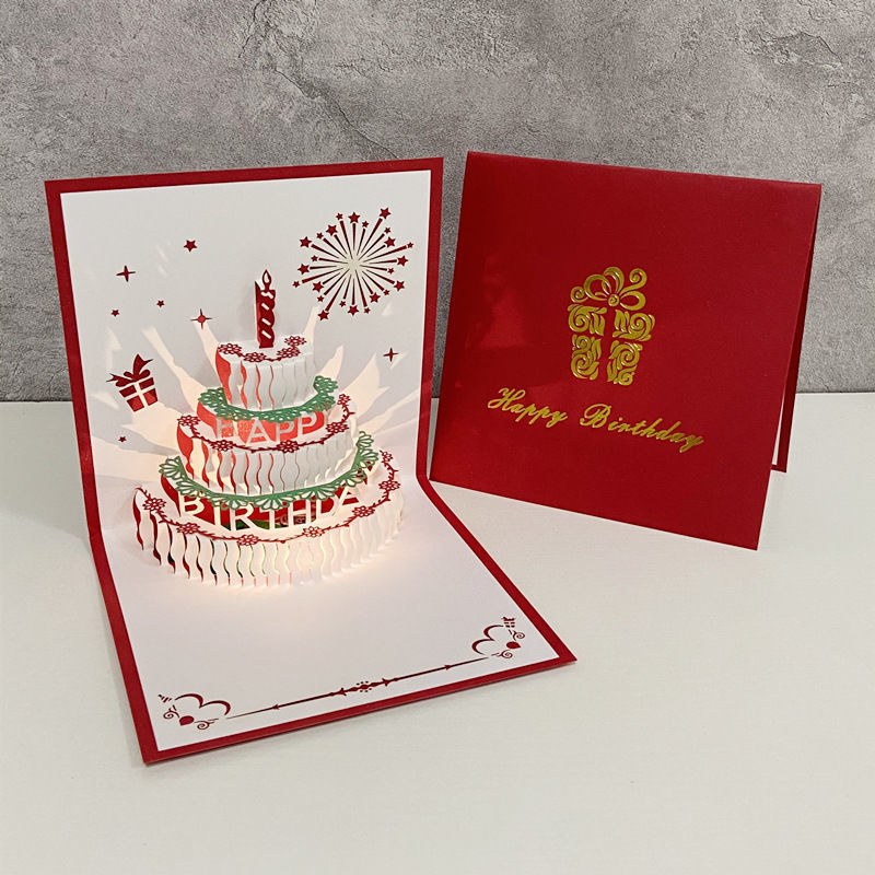 Cartes de joyeux anniversaire 3D avec musique, gâteau d&#39;anniversaire lumineux, cartes de vœux Pop-Up, avec enveloppe, pour fille