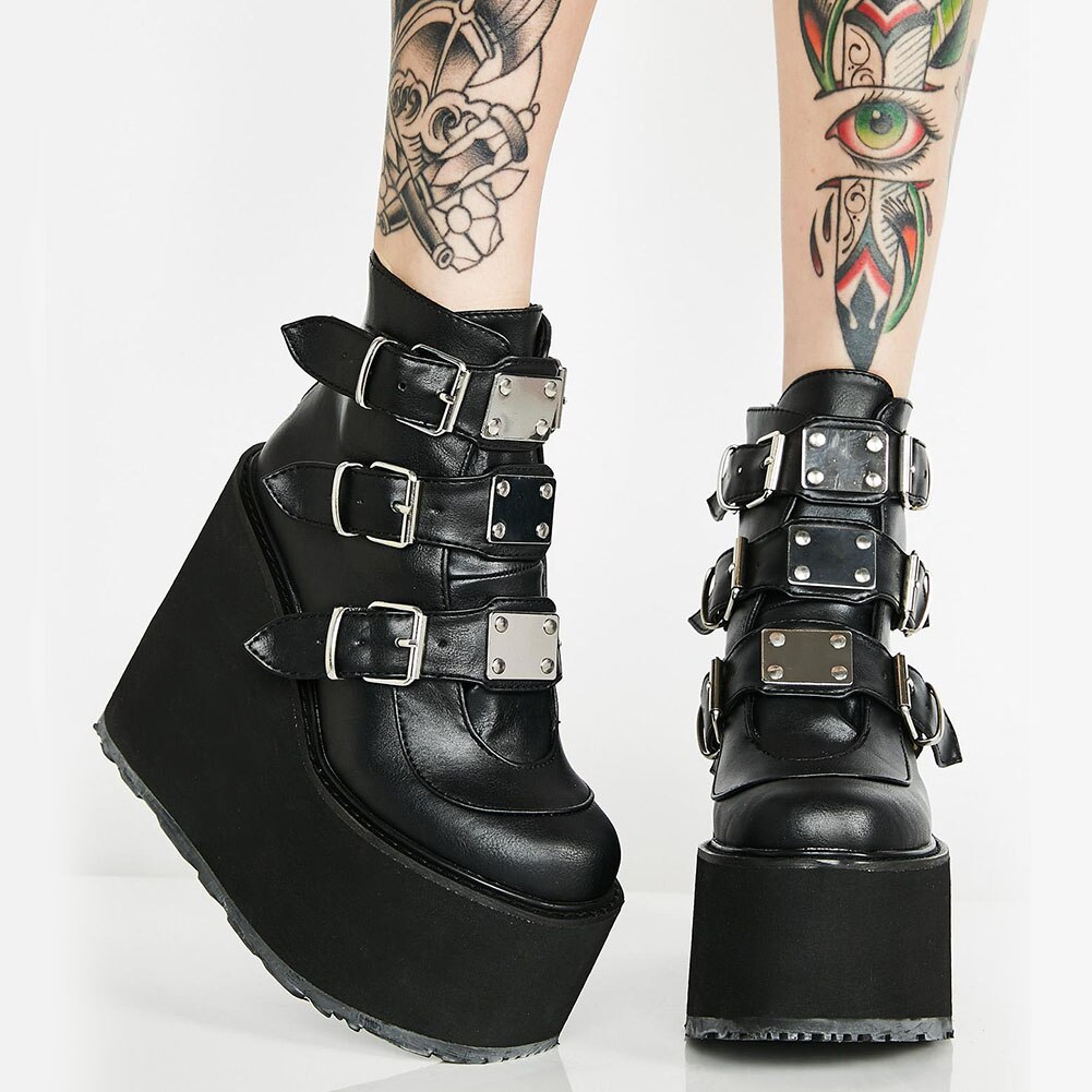 Zapatos de plataforma estilo gótico para mujer, botines de estilo Punk Street Cosplay, color negro, talla grande 42,: 10,5