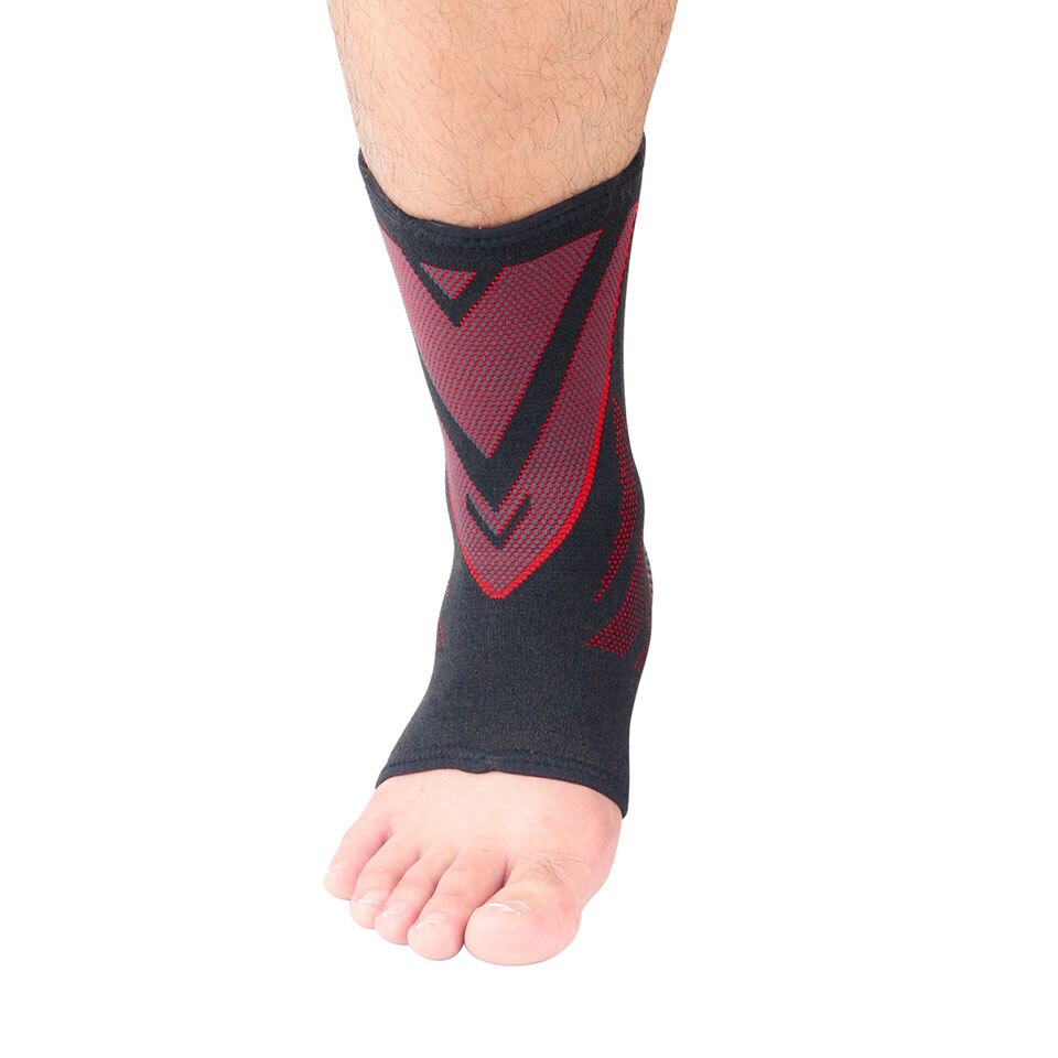 Justerbar ankelstøttepude beskyttelse elastisk bandage ankelbøjle beskyttelse forstuvninger skade wrap hæl pude til basketball: Rød / L