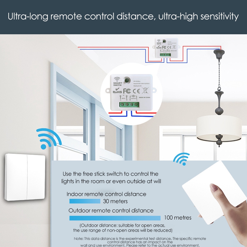 10A Wireless Contact Switch Light+433MHZ Wireless Electrical Home Remote Control Compatible For Google And Alexa Home