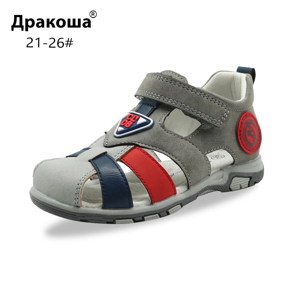 Apakowa jongens sandalen peuter kinderen jongen gesloten teen gladiator sandalen klittenband platte hakken zomer strand wandelschoenen  eu 21-26