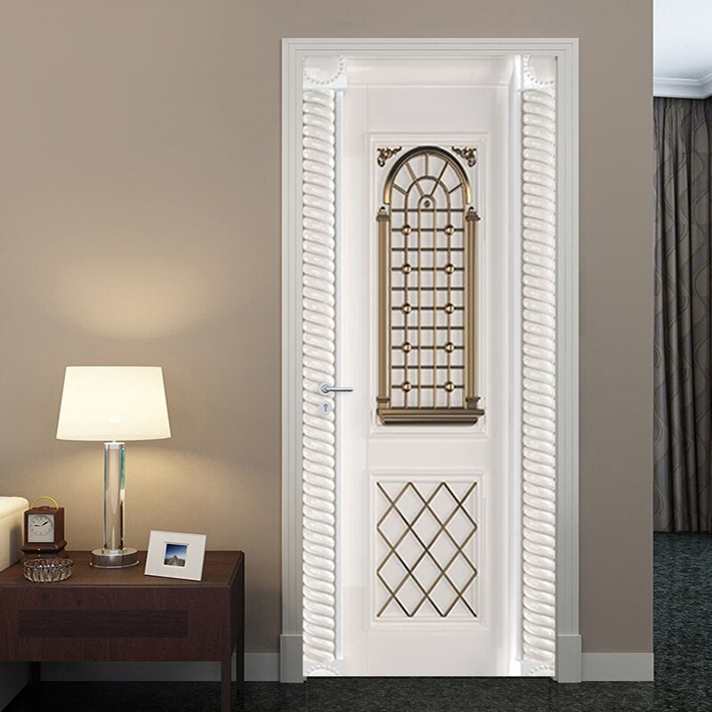 PVC Self-Adhesive Door Sticker 3D Stereo Relief European Style Line Wallpaper Living Room Bedroom Waterproof Sticker Door Decals