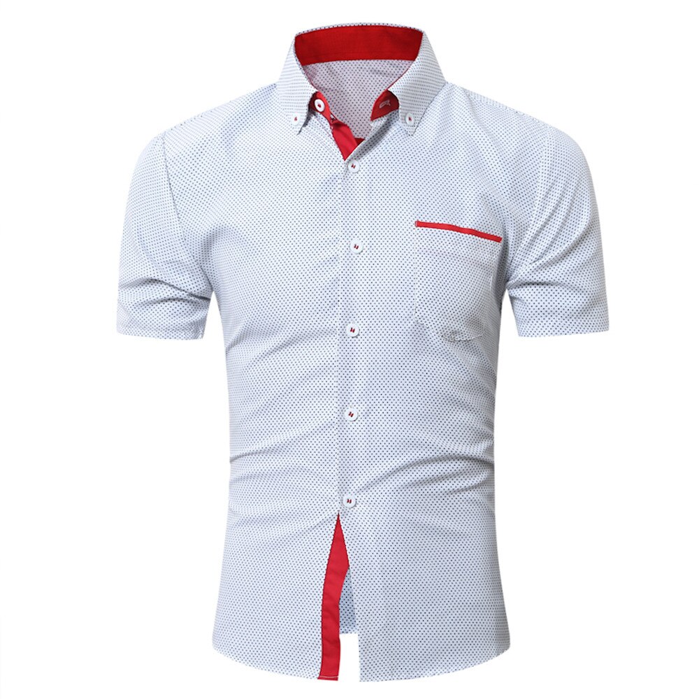 Skjorte herre sommer afslappet skjorte herre kortærmet polyester herre kortærmet business slim skjorte prikket print bluse top  w412