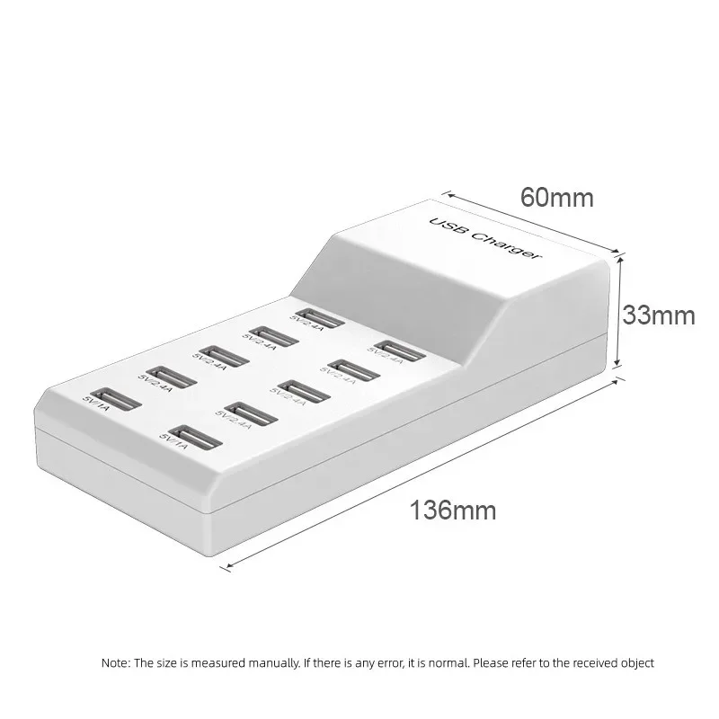 Station de charge USB à 4/10 ports, 50W, 10A, multi-ports, hub USB C, chargeur pour téléphone portable, tablette, prise d'extension multiple