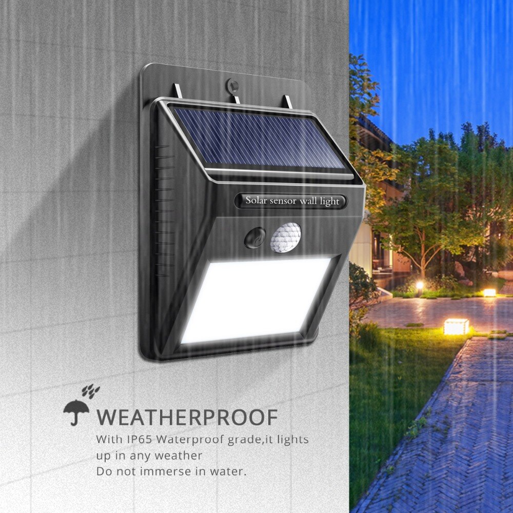 Solpaneldrevet led-lampe udendørs vandtæt sti lys 16/20/30/35 leds havevæglampe med nattesikkerhedslys