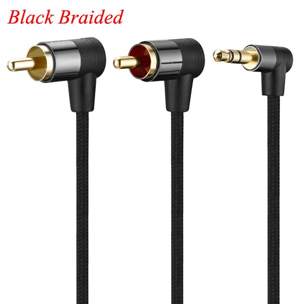 Bochara Gevlochten 90 Graden 3.5 Mm Jack Naar 2RCA Audio Kabel Gewikkeld Afgeschermde Voor Luidsprekers Versterker Mixer 1.8 M 3 M 5 M 10 M: Black Braided / 10m