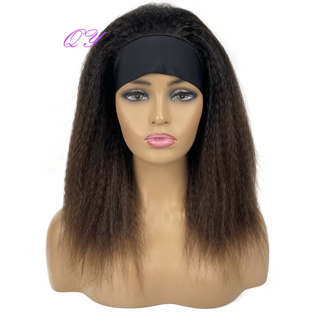 Pelucas de diadema rectas africanas sintéticas, peluca de peinado de longitud media negra Natural para mujer, pelo Afro Yaki rizado para uso diario para mujer: 4/27HL