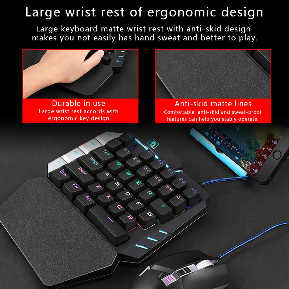 K109 One-hand Operation Mobile Games keyboard 38 keys Mechanical hand feeling gaming Keyboard and 2500DPI mouse set