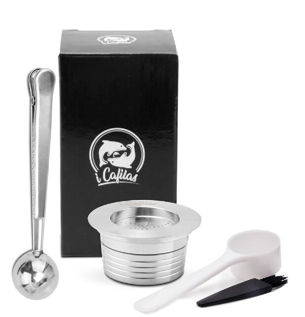 ICafilas-filtros reutilizables de café azul para máquina Lavazza, cápsula rellenable de acero inoxidable, LB951 y CB-100: 1Capsule1Spoon
