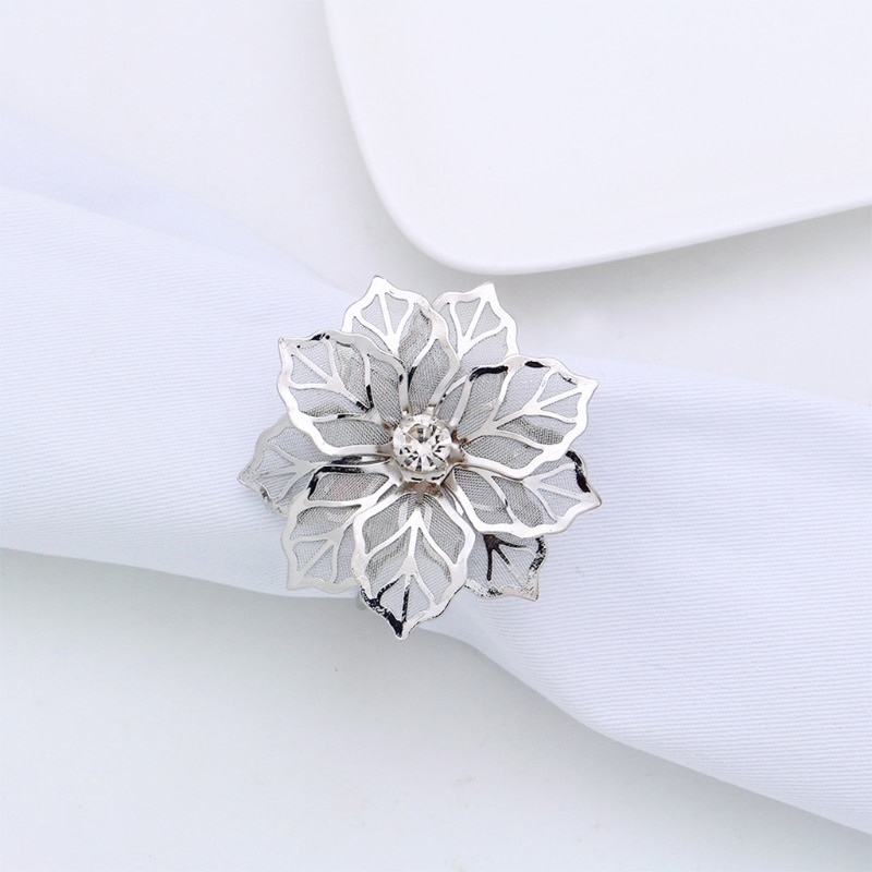 6 stykker legering serviettringer med hule blomster serviettholder utsmykning utsøkt servietter ringetone sett rhinestone thanksgivi