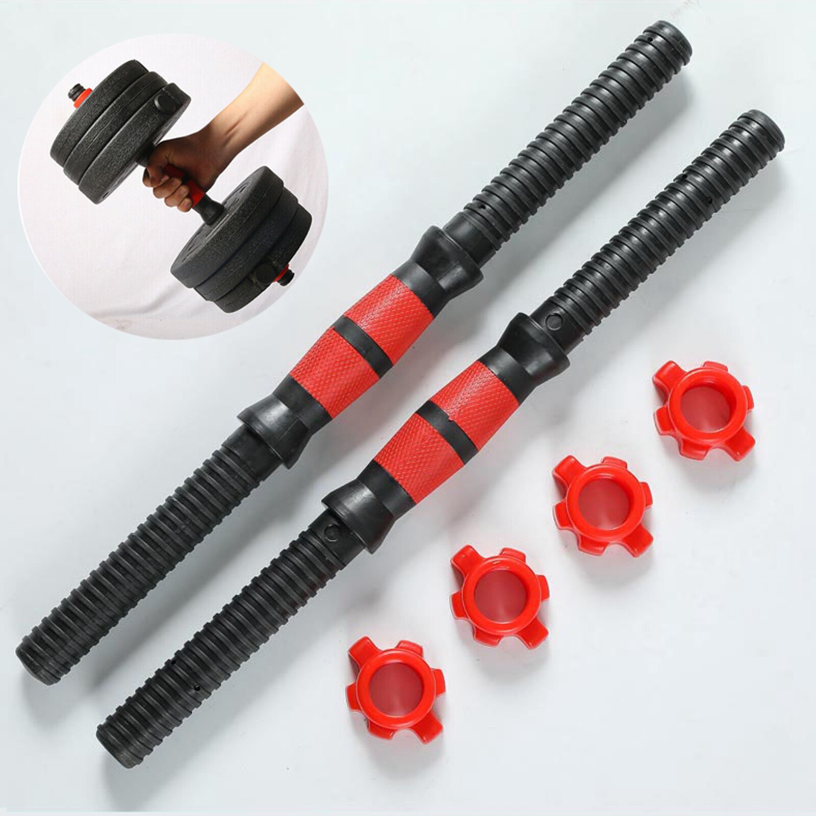 2pcs Adjustable Dumbbell Bar 1 inch Dumbbell Handles Weight Plates Holder Rod Home Dumbbell Building Bar & Spin Lock Collar