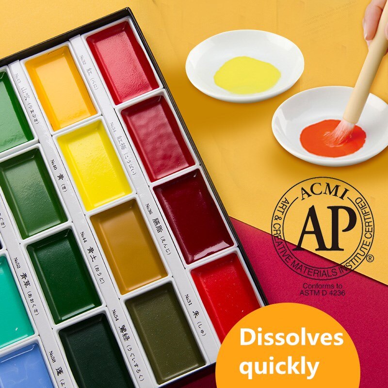 Kuretake – ensemble de peinture à l'aquarelle solide 24/36/48, se dissout rapidement la couleur de la peau, peinture pigmentée professionnelle, fournitures d'art