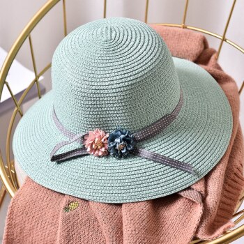 Ht1553k piger blomst bred skygge stråhat barn floppy strand hatte børn panama spande hatte sammenfoldelig sommer sol hat: Grøn