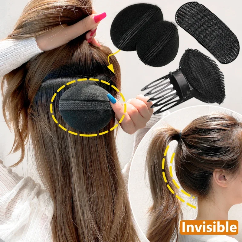 1 Juego de cojín para cabeza de pelo Puff, Base de pelo de volumen Invisible, pinza para el pelo esponjosa, almohadilla de esponja, moño, herramienta de Peinado DIY para mujeres y niñas