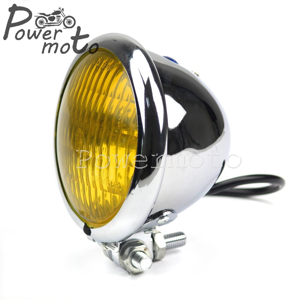 Cromo amarillo vidrio Vintage Café Racer Bobber faro 4,5 “faro Brat Chopper personalizado motocicleta 4,5" Faro Retro