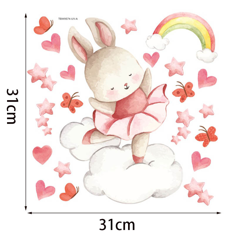 Cute Cartoon Rabbit Wall Stickers wallpaper Ballet Bunny Stickers for Kids Baby Room Wall Decor Cartoon Wall Sticker Home Decora: UV-A