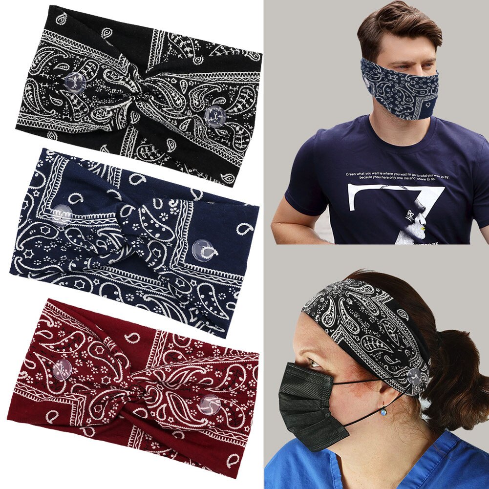 Unisex paisley print strækknap bred pandebånd anti-snor maske hårbånd svedabsorberende hudvenlig yoga træning svedbånd