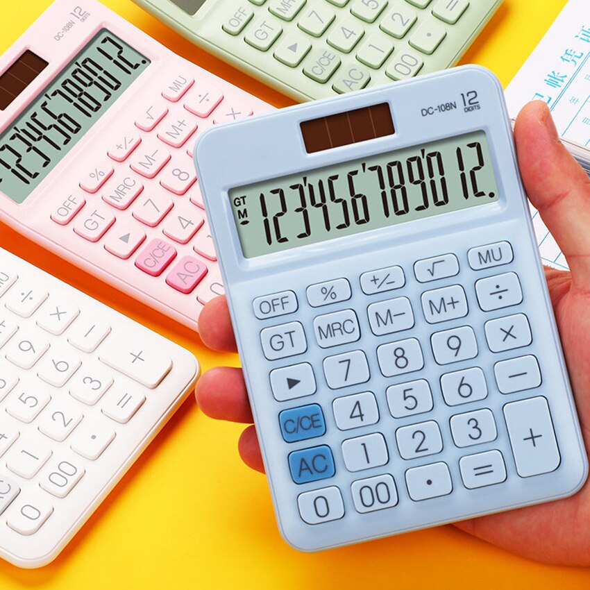 12 Digit Desk Solar Calculator Large Buttons Financial Business Accounting Tool for Office School Student Portable Calculator