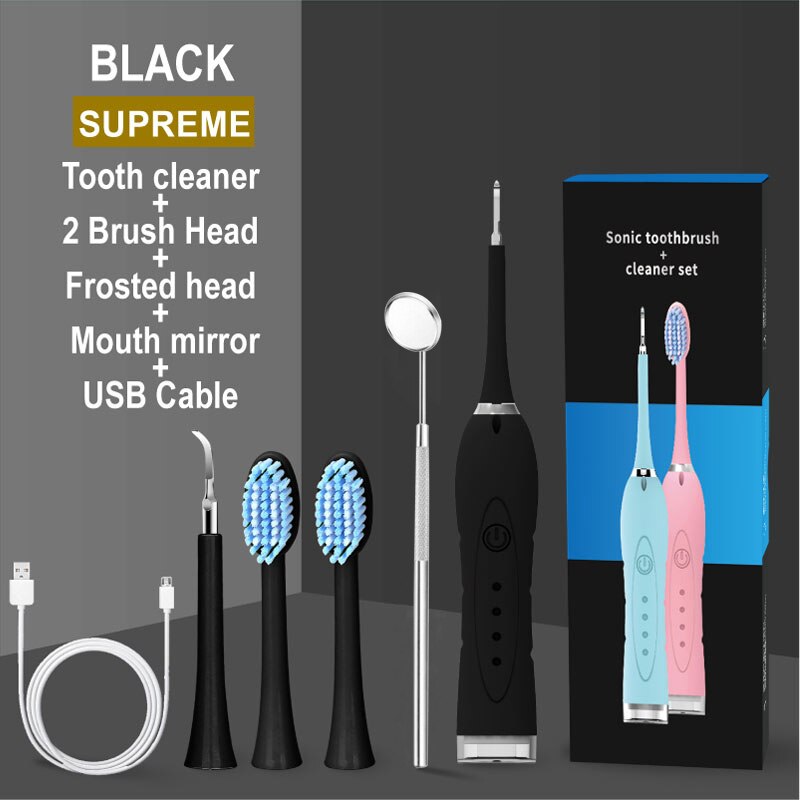 Eléctrico eliminador de sarro Tártara de blanqueamiento Dental recargable USB diente limpiador hogar portátil cálculo Dental removedor: BLACK SET 3