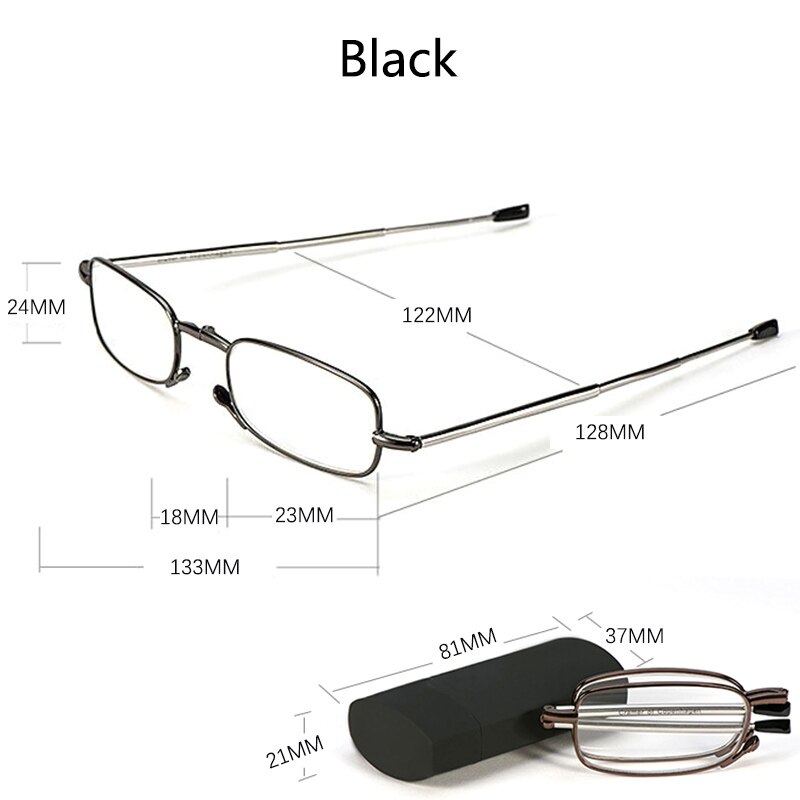 +1.5 2.0 2.5 3.0 3.5 4.0 Foldable Presbyopic Eyeglasses Folding Reading Glasses with Case oval Full Metal Frame Red
