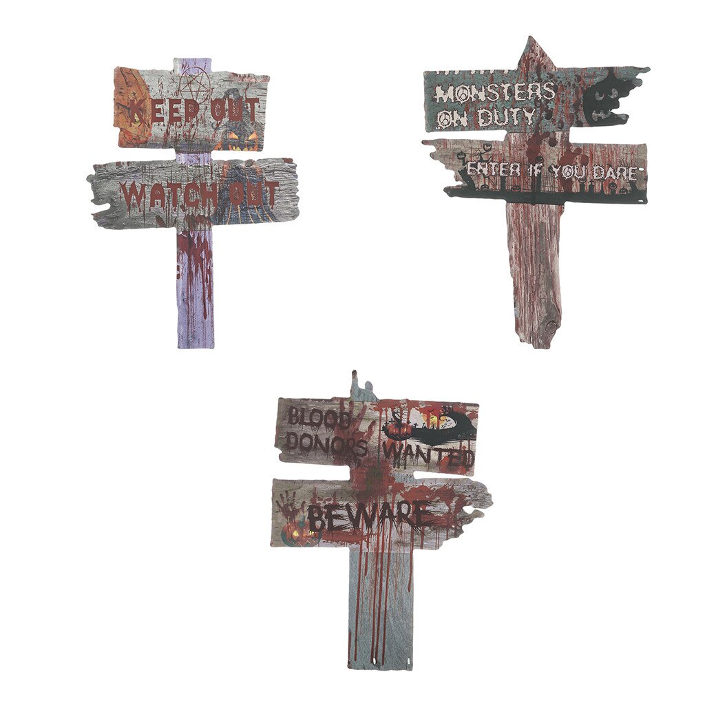 Halloween Decorations Yard Signs Stakes Beware Props Outdoor Decor Party Supplies Party & DIY Decorations #50: B 3PCS