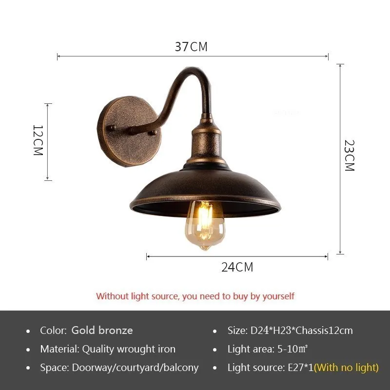 Vintage vandtæt væglampe udendørs lampe til altandørsdørsdørsdørsgårdsplads korridor have industriel  e27 væglamper belysningsarmatur: Rød / 0-5w