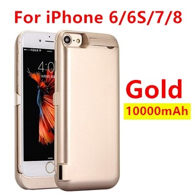 10000mah Power Bank Case dla iPhone 6 6s 7 plus case ładowarka Case dla iPhone 5 SE 5S 5SE 5C ładowanie Powerbank Case: Gold 6 6S 7 8